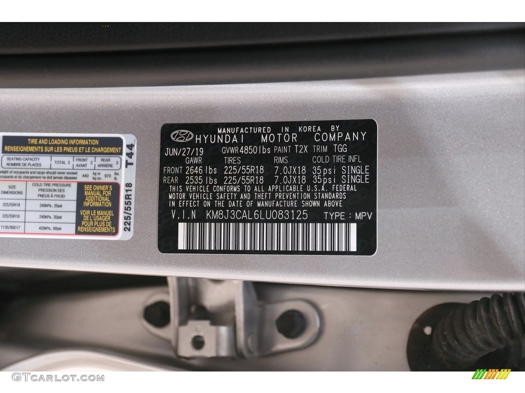 2020 Hyundai Tucson SEL AWD Color Code Photos