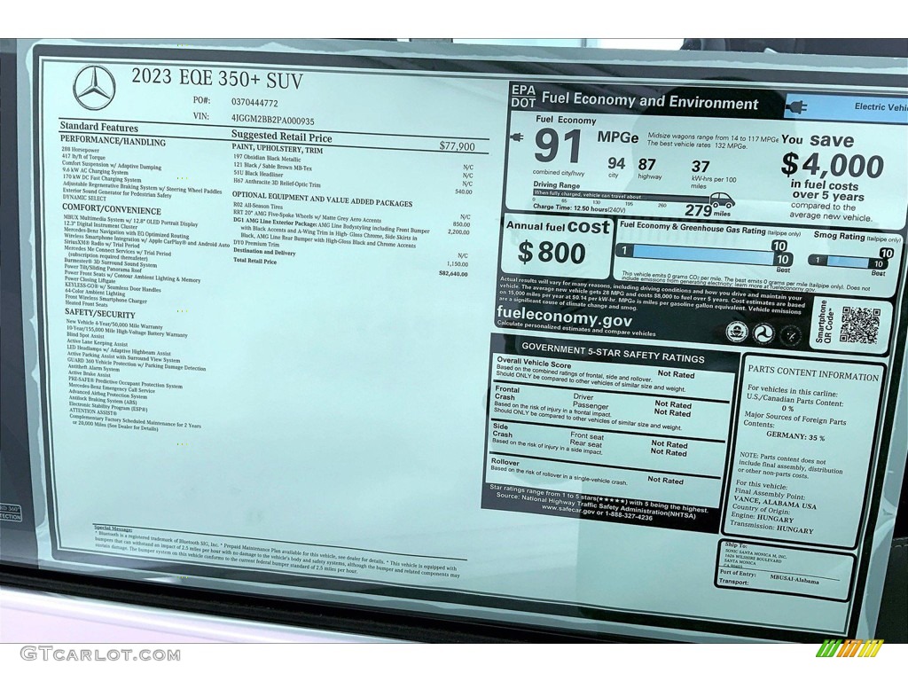 2023 Mercedes-Benz EQE 350+ SUV Window Sticker Photo #146008586