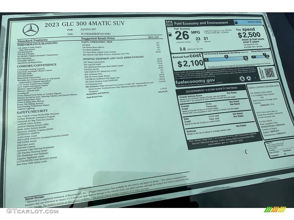 2023 Mercedes-Benz GLC 300 4Matic Window Sticker Photos