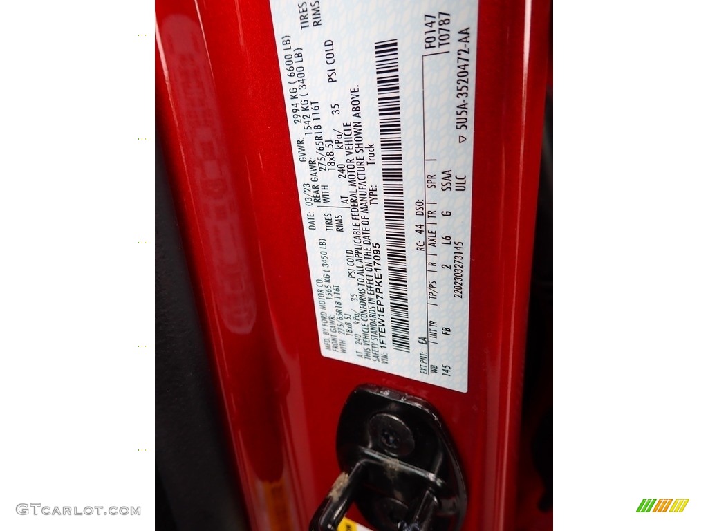 2023 F150 Color Code EA for Hot Pepper Red Metallic Photo #146017503