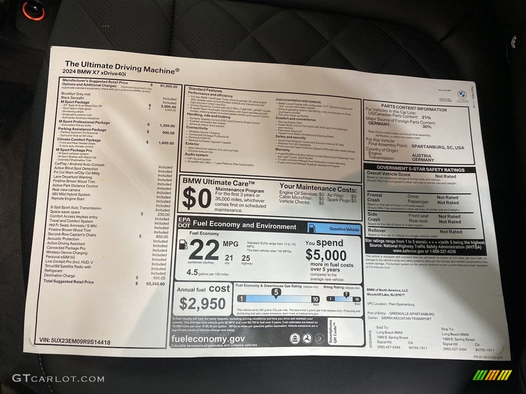 2024 BMW X7 xDrive40i Window Sticker Photo #146027723