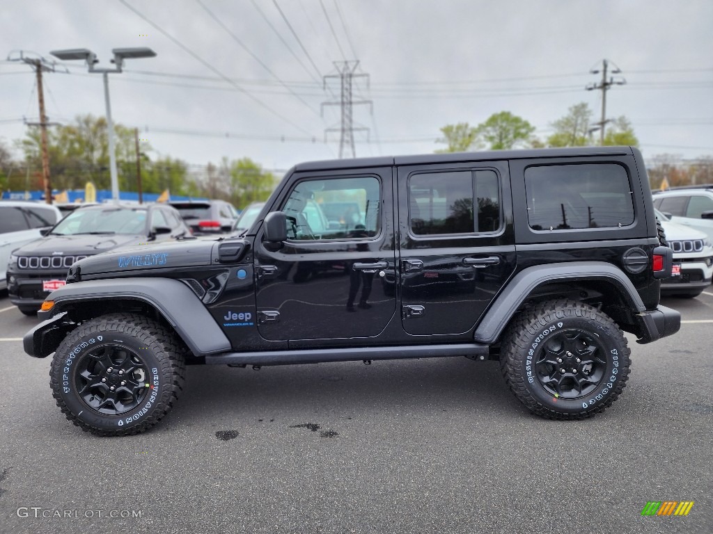 Black 2023 Jeep Wrangler Unlimited Willys 4XE Hybrid Exterior Photo #146028800