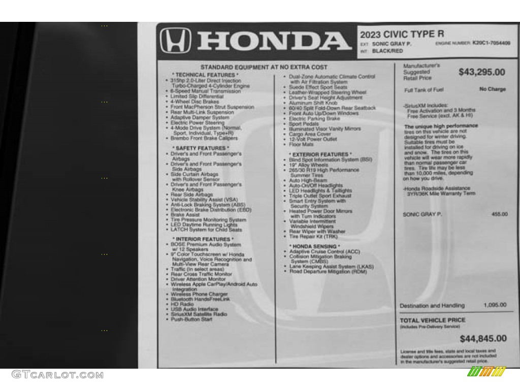 2023 Honda Civic Type R Window Sticker Photo #146034446