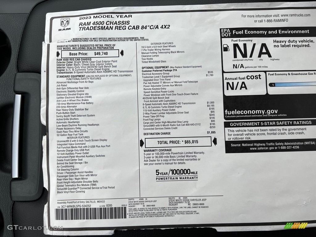 2023 Ram 4500 Tradesman Regular Cab Chassis Window Sticker Photo #146035512