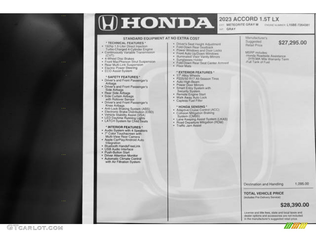 2023 Honda Accord LX Window Sticker Photo #146035630