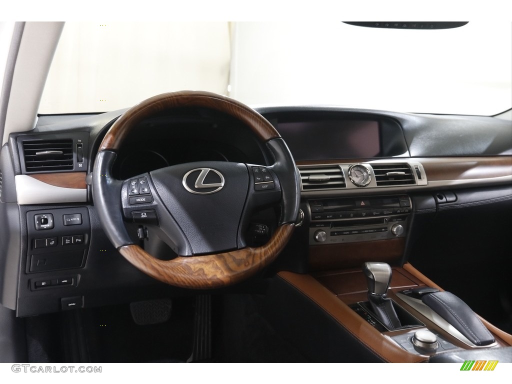 2013 Lexus LS 460 AWD Black and Saddle Tan/Matte Dark Brown Ash Burl Dashboard Photo #146047359