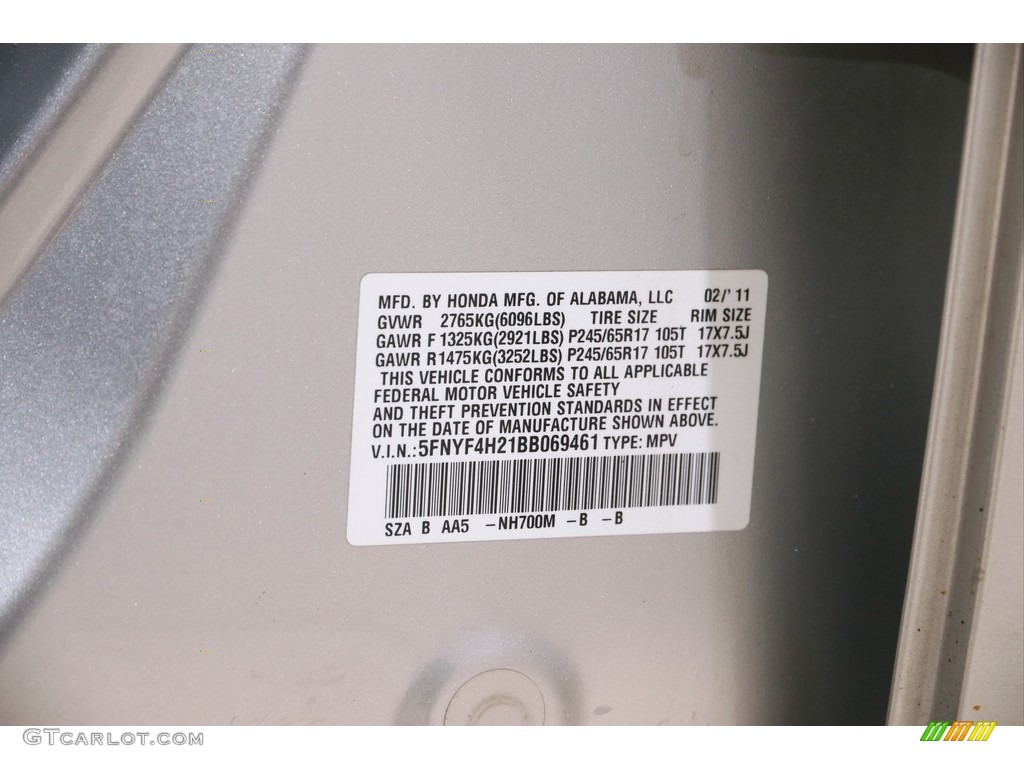 2011 Pilot LX 4WD - Alabaster Silver Metallic / Gray photo #20