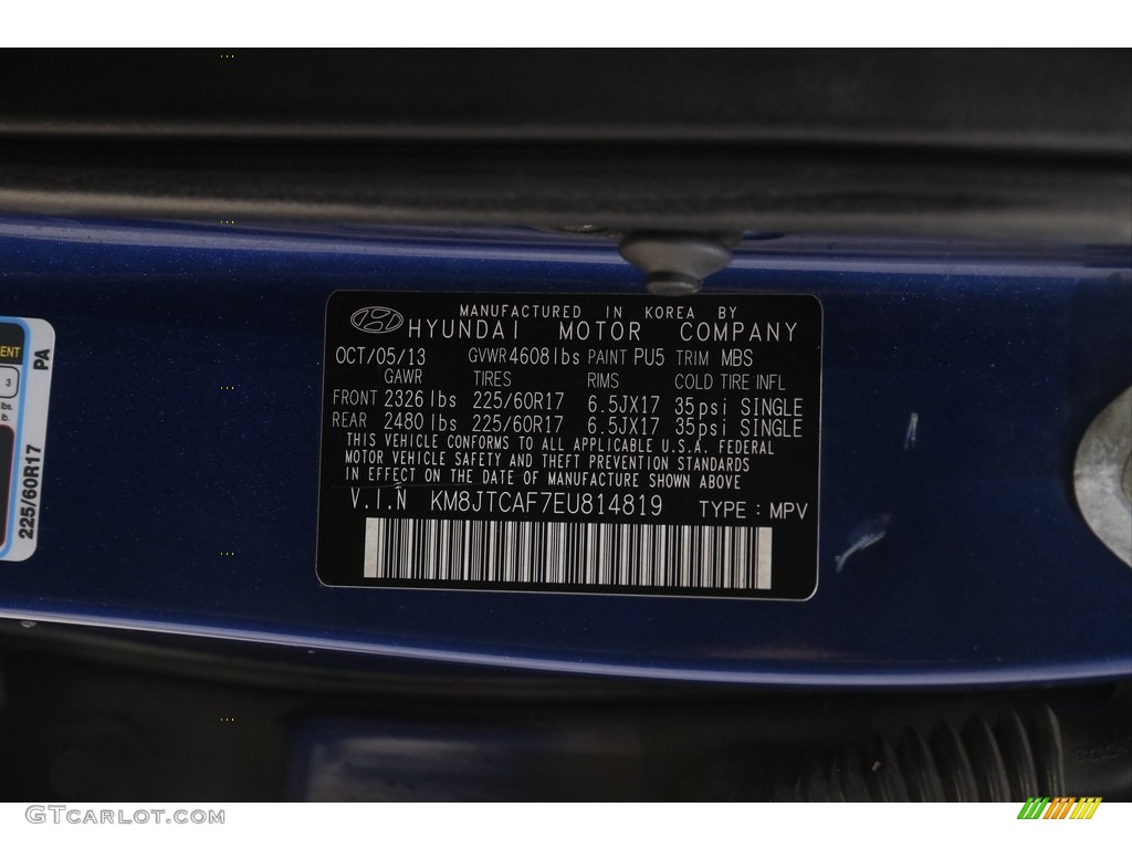 2014 Hyundai Tucson GLS AWD Color Code Photos
