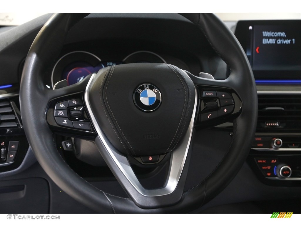 2019 BMW 5 Series 530e iPerformance xDrive Sedan Night Blue Steering Wheel Photo #146050488