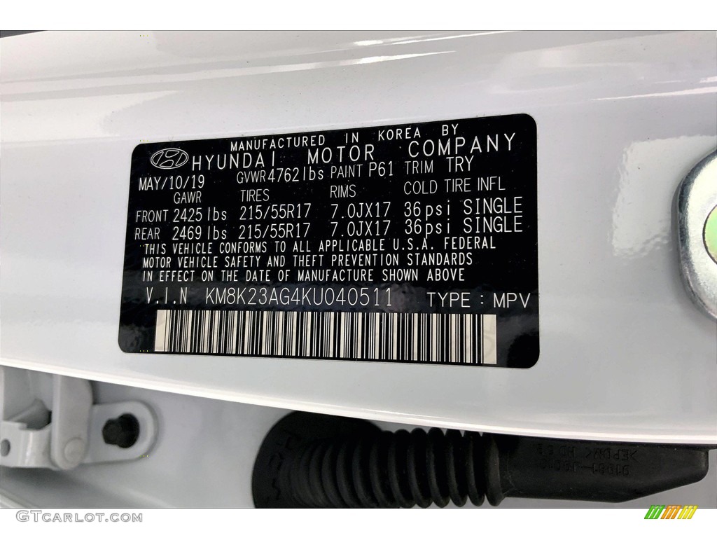2019 Hyundai Kona Electric SEL Color Code Photos