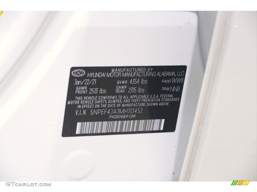 2021 Sonata SEL - Quartz White / Black photo #21