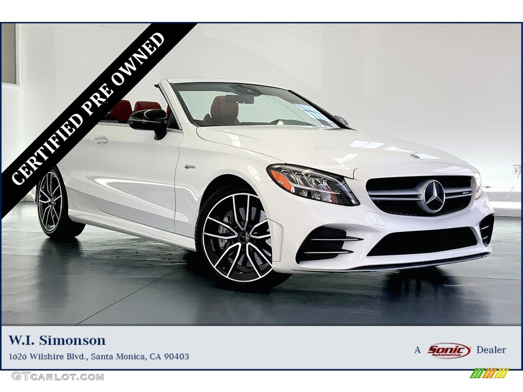 2022 C AMG 43 4Matic Cabriolet - Polar White / Cranberry Red photo #1