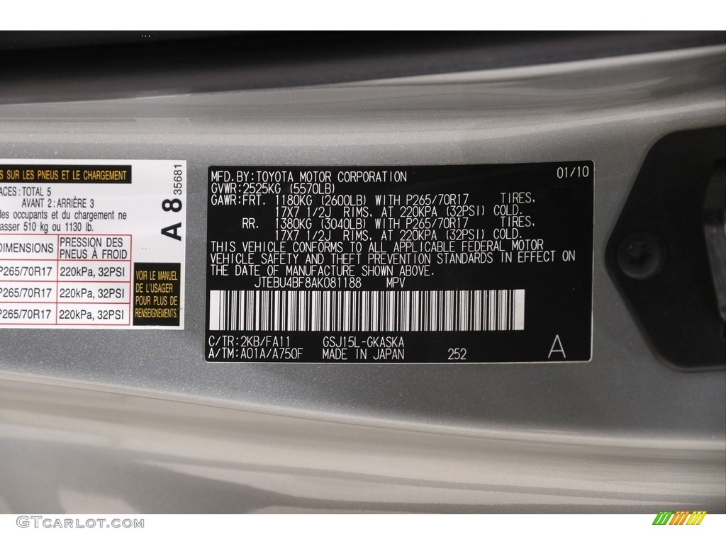 2010 FJ Cruiser 4WD - Silver Fresco Metallic / Dark Charcoal photo #21