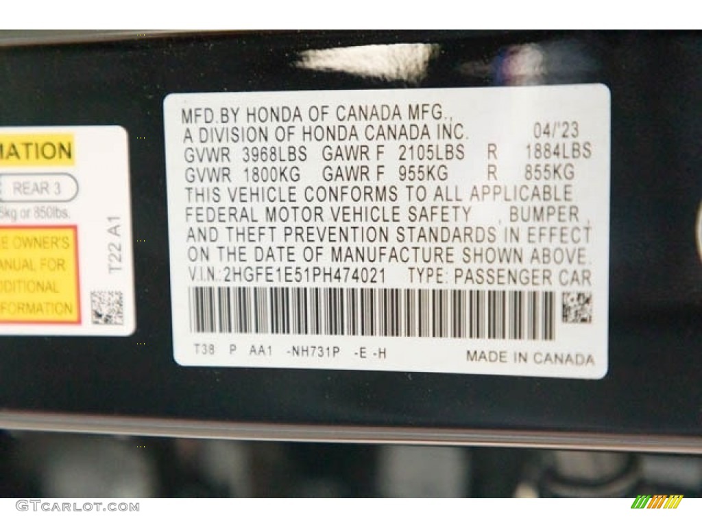 2023 Honda Civic Si Sedan Color Code Photos