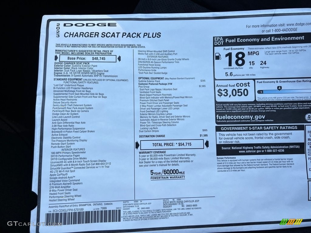 2023 Dodge Charger Scat Pack Plus Window Sticker Photo #146067971