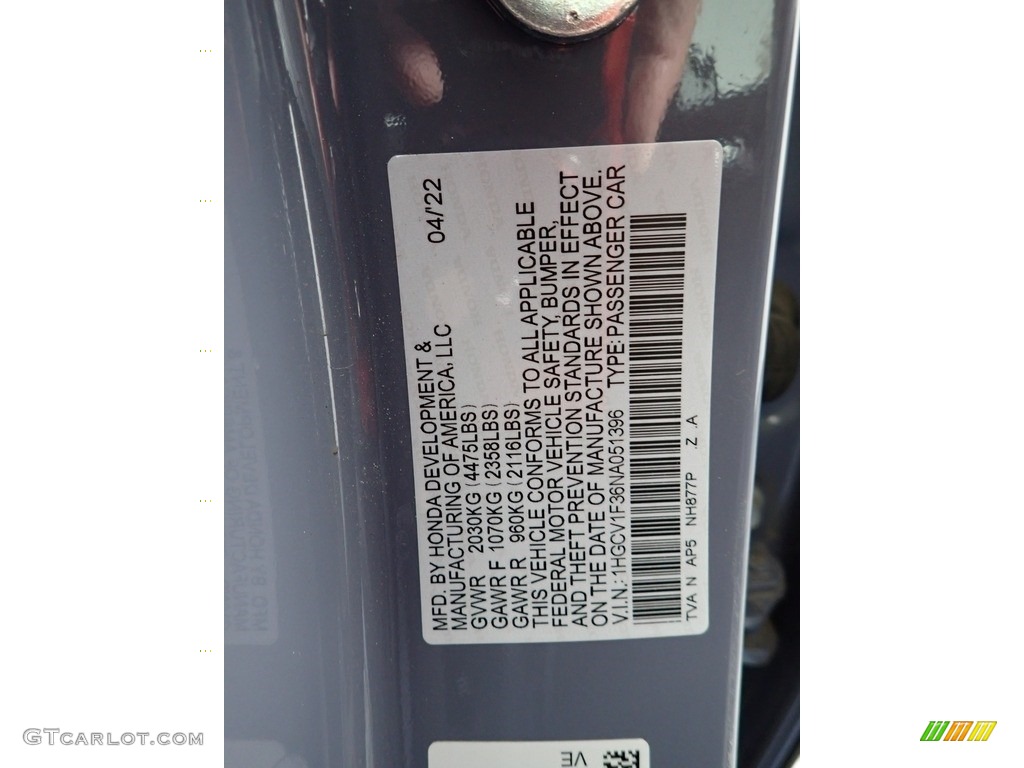 2022 Accord Sport - Sonic Gray Pearl / Black photo #32