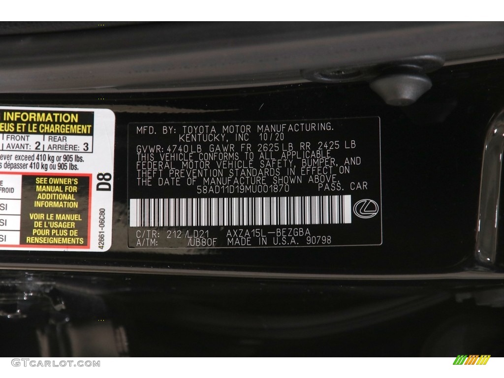 2021 ES 250 AWD - Obsidian / Black photo #24