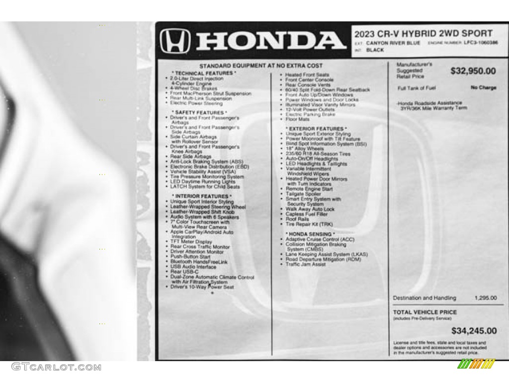 2023 Honda CR-V Sport Hybrid Window Sticker Photo #146084248
