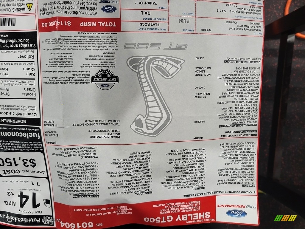 2022 Ford Mustang Shelby GT500 Heritage Edition Window Sticker Photos