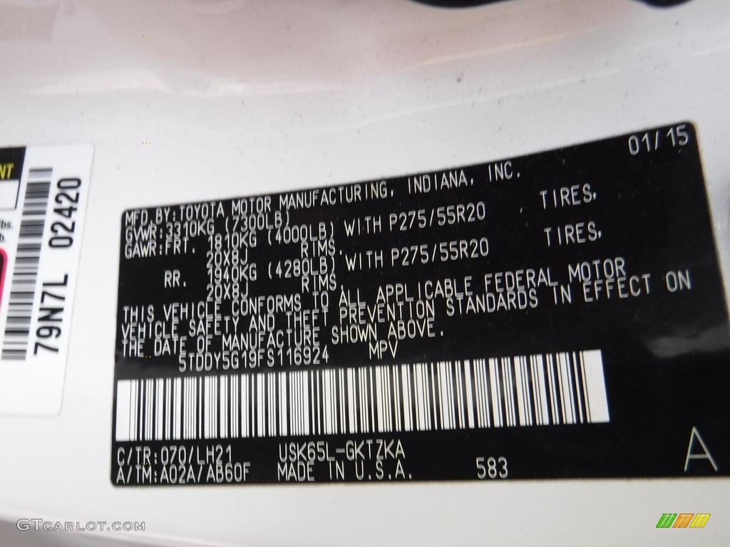 2015 Sequoia Color Code 070 for Blizzard Pearl Photo #146092506