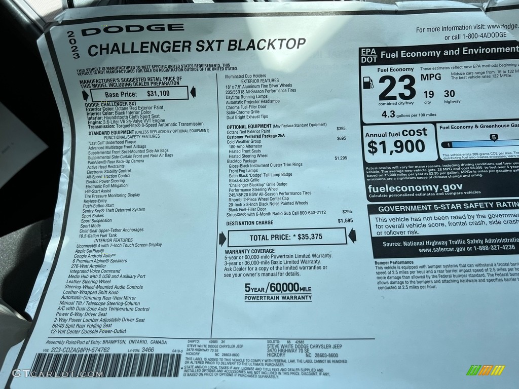 2023 Challenger SXT Blacktop - Octane Red Pearl / Black photo #26