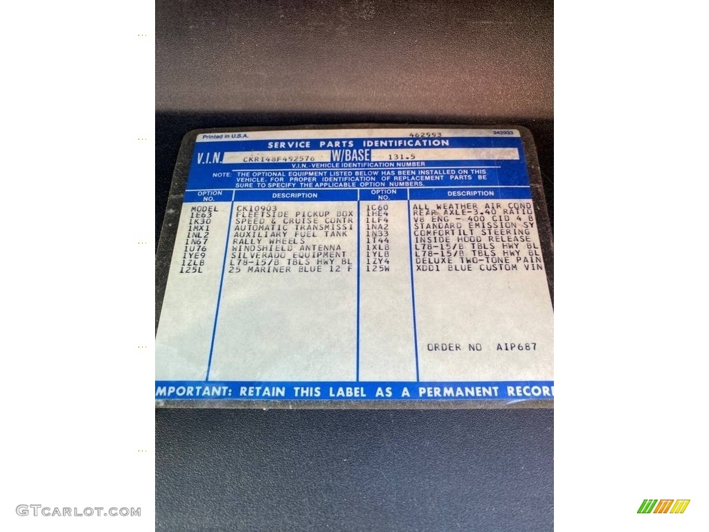 1978 C/K Truck Color Code 25 for Mariner Blue Photo #146094348