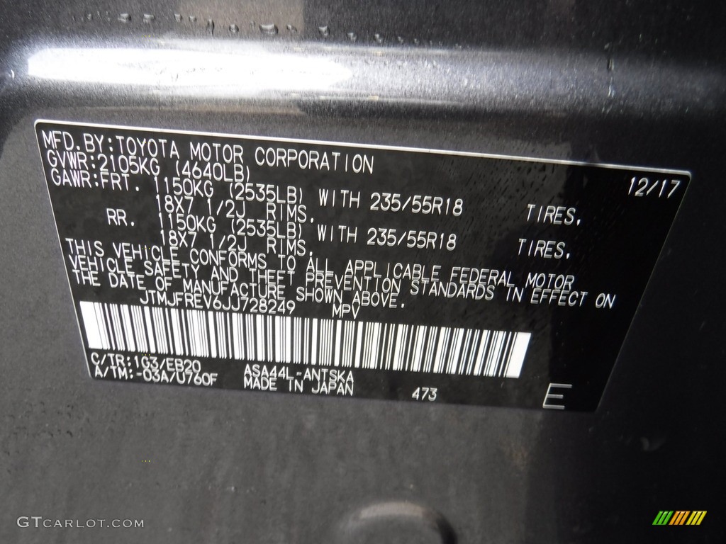 2018 RAV4 Color Code 1G3 for Magnetic Gray Metallic Photo #146095587