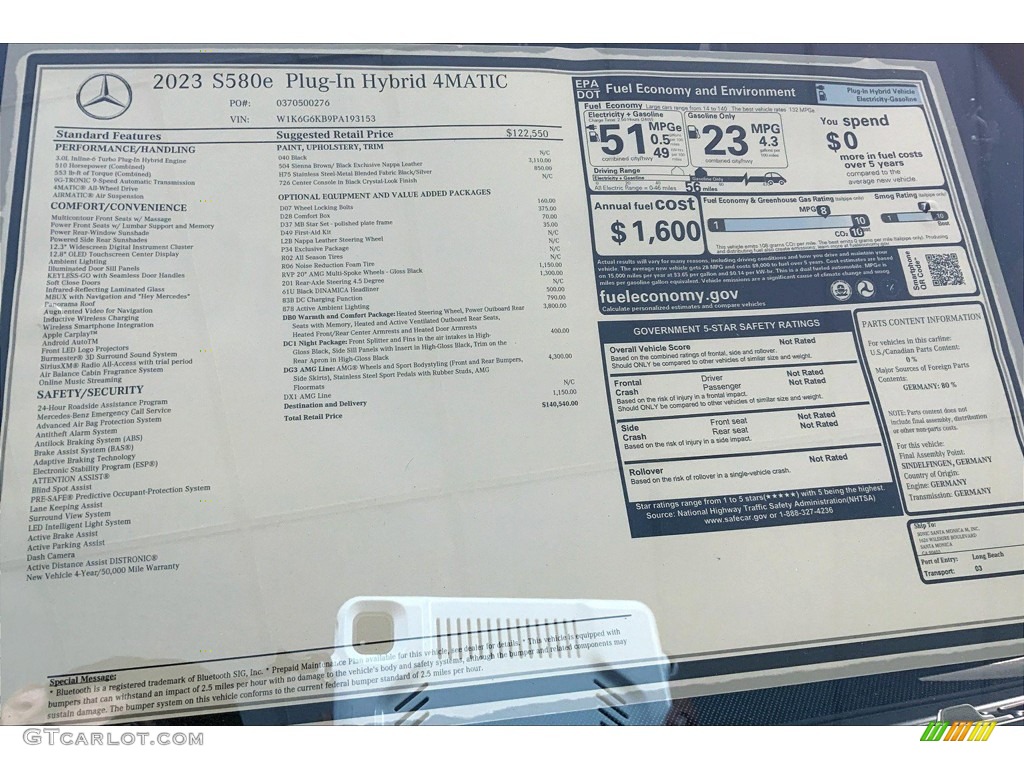 2023 Mercedes-Benz S 500e 4Matic Plug-In Hybrid Sedan Window Sticker Photo #146098297