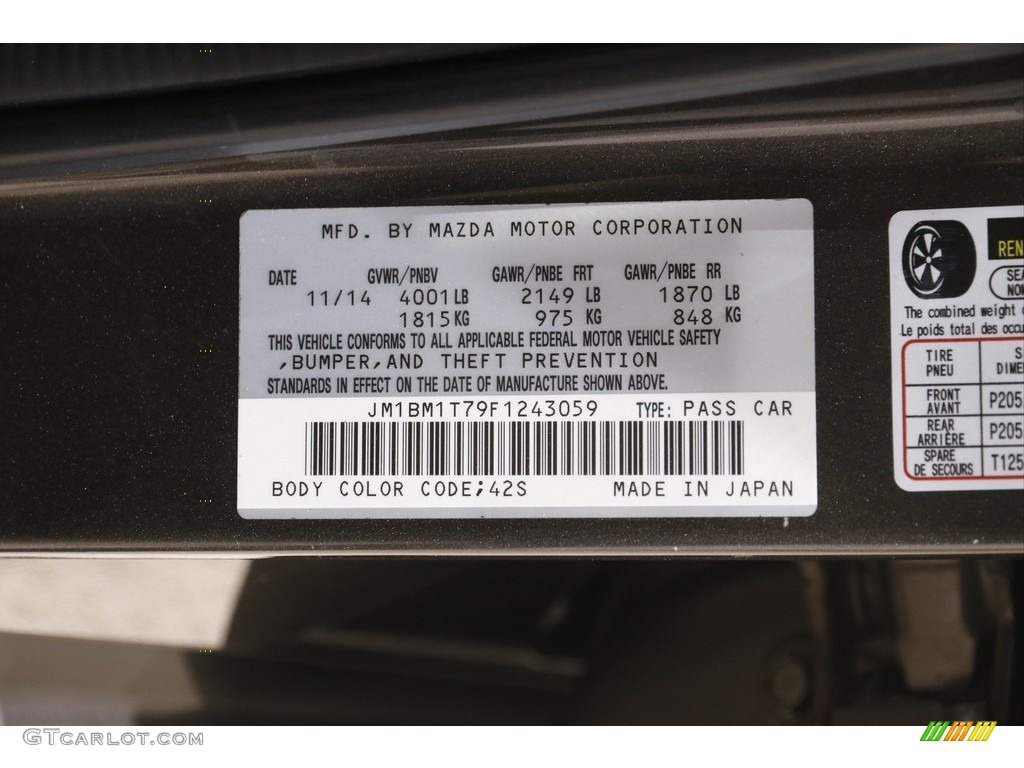2015 MAZDA3 Color Code 42S for Titanium Flash Mica Photo #146108627