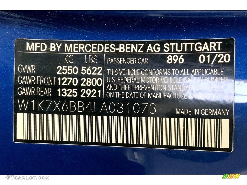 2020 AMG GT Color Code 896 for Brilliant Blue Metallic Photo #146111433