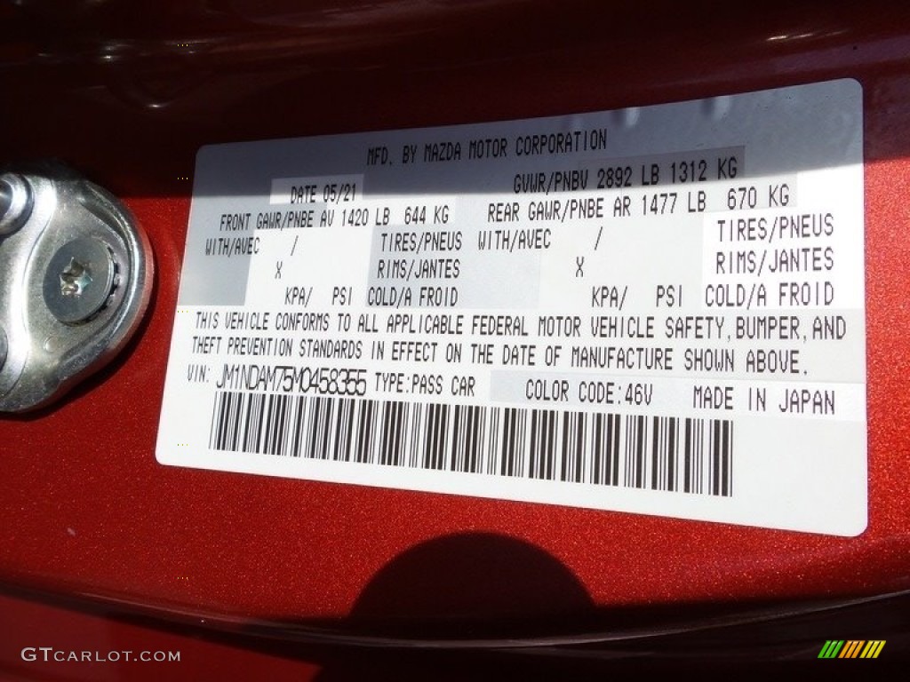 2021 Mazda MX-5 Miata RF Grand Touring Color Code Photos