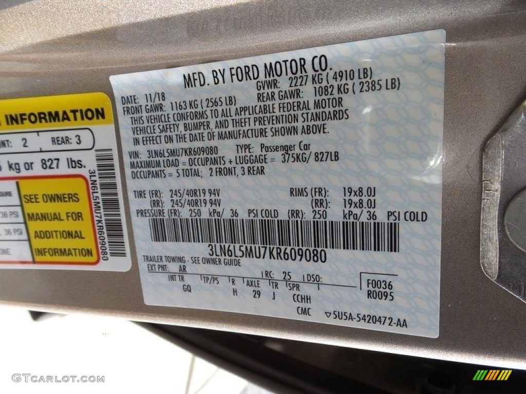 2019 Lincoln MKZ Hybrid Reserve II Color Code Photos