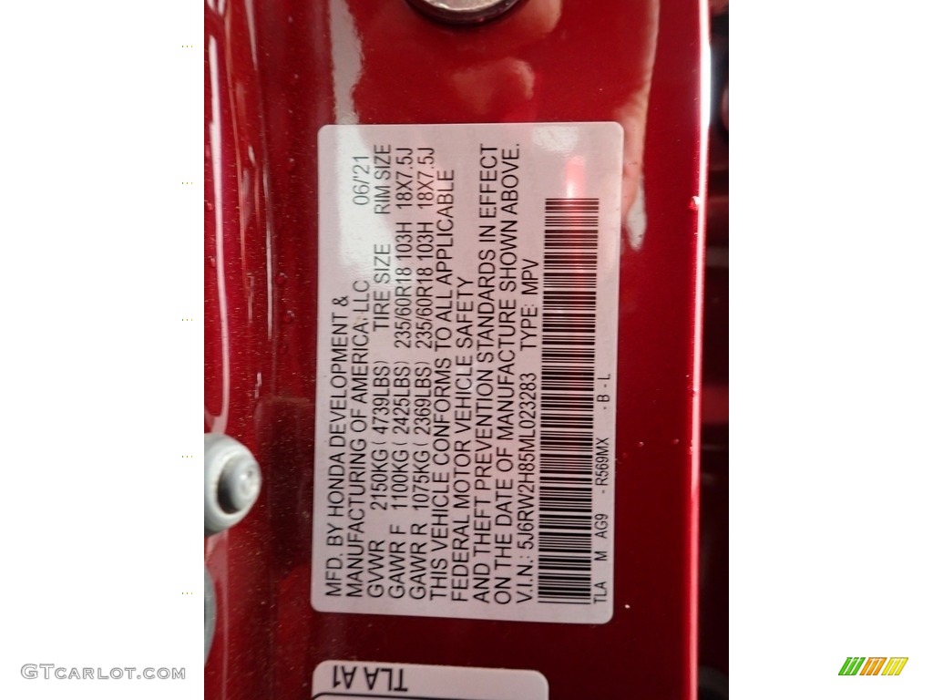 2021 CR-V EX-L AWD - Radiant Red Metallic / Gray photo #35
