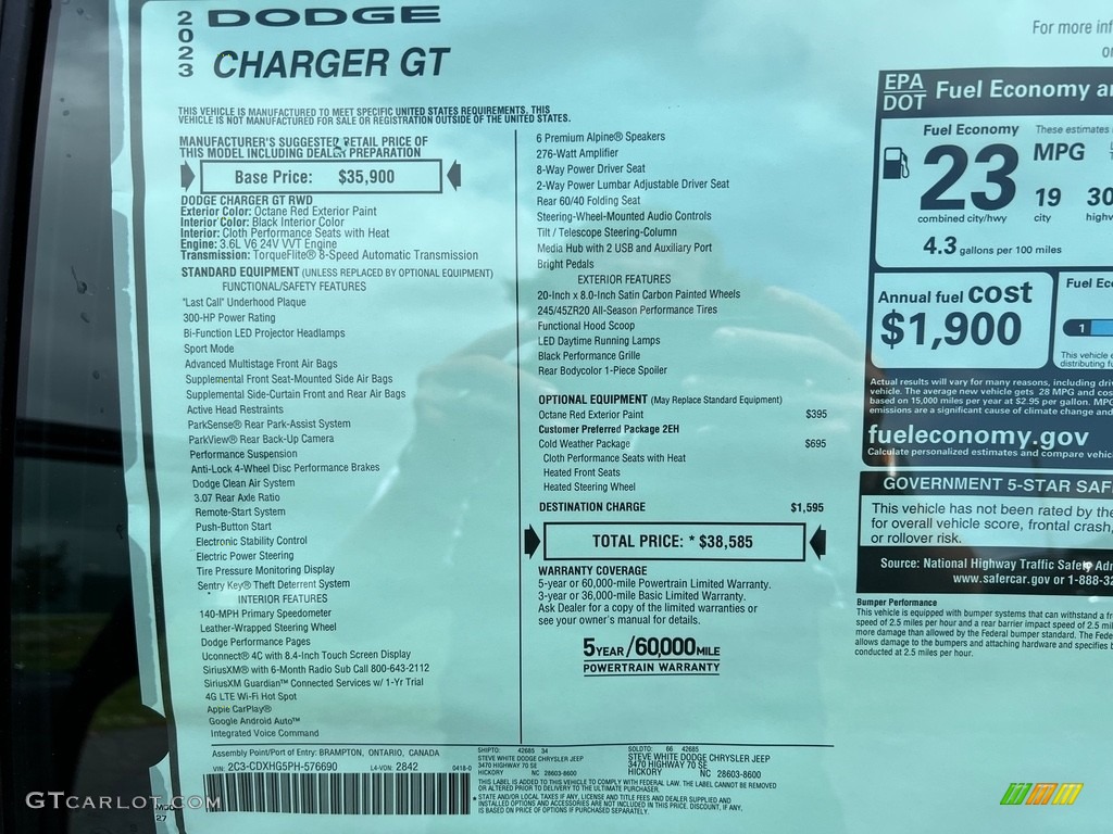 2023 Dodge Charger GT Window Sticker Photo #146120067