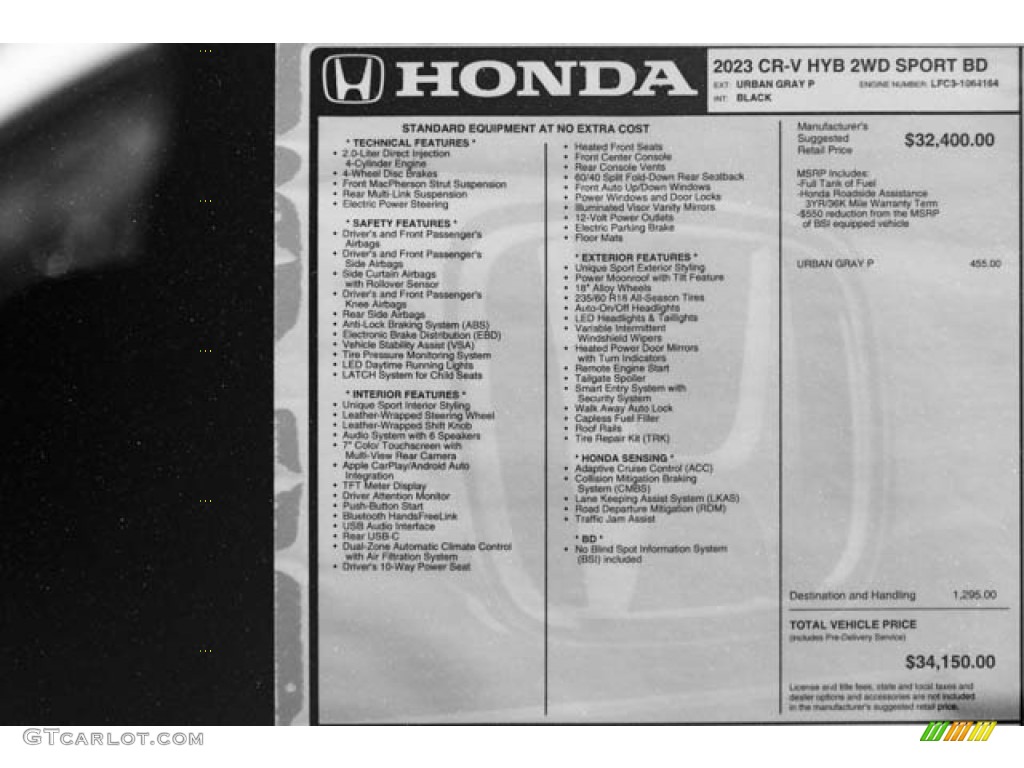 2023 Honda CR-V Sport Hybrid Window Sticker Photo #146121442