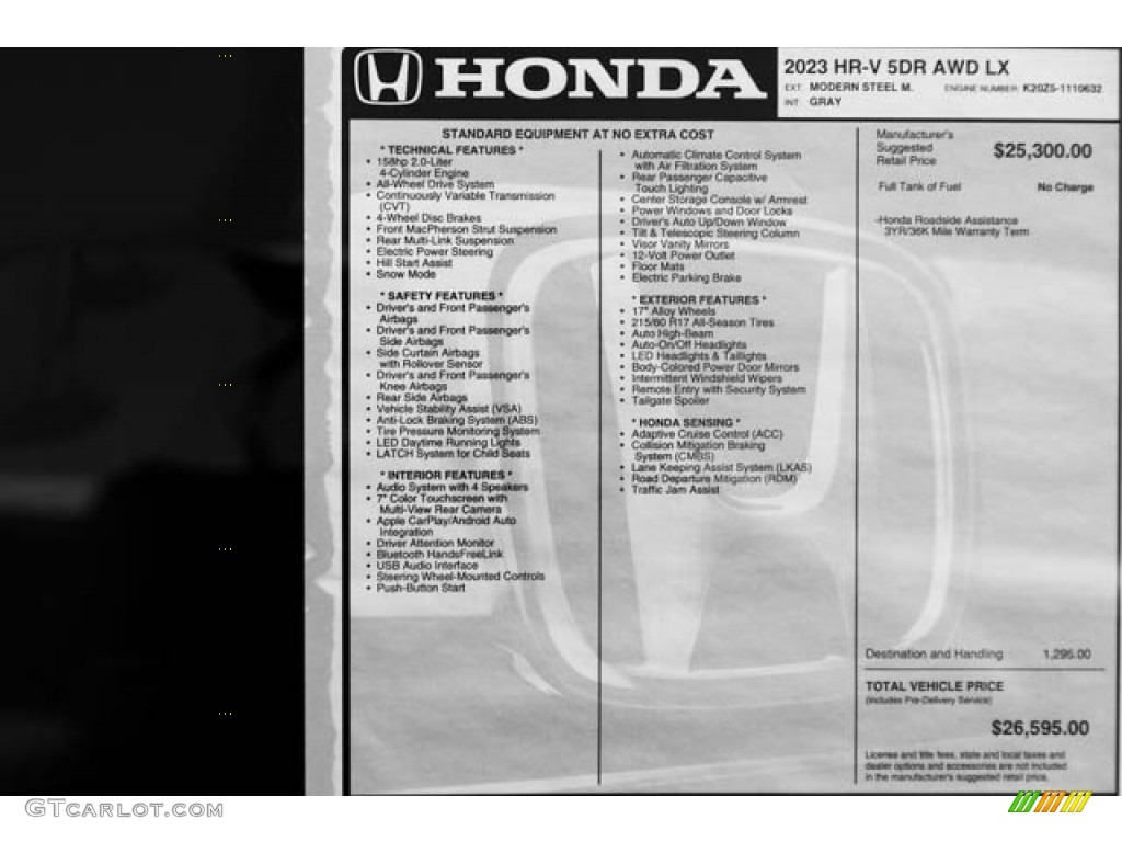 2023 Honda HR-V LX AWD Window Sticker Photo #146121451