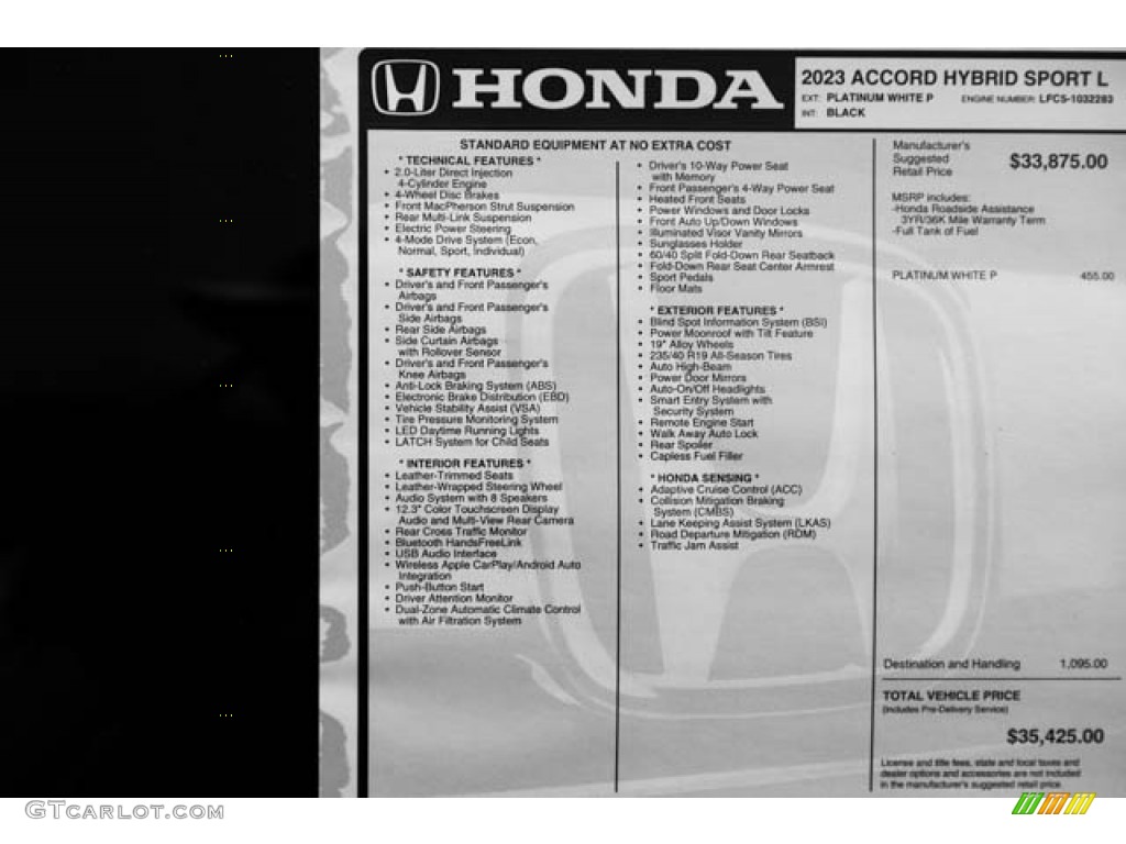 2023 Honda Accord Sport-L Hybrid Window Sticker Photo #146121961