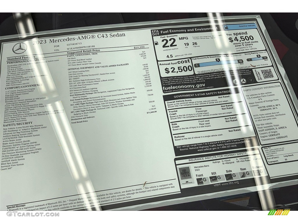 2023 Mercedes-Benz C 43 AMG 4Matic Sedan Window Sticker Photo #146122766