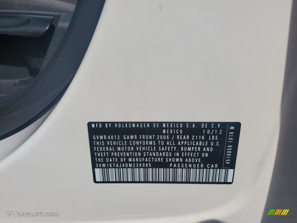 2013 Jetta S Sedan - Candy White / Titan Black photo #28