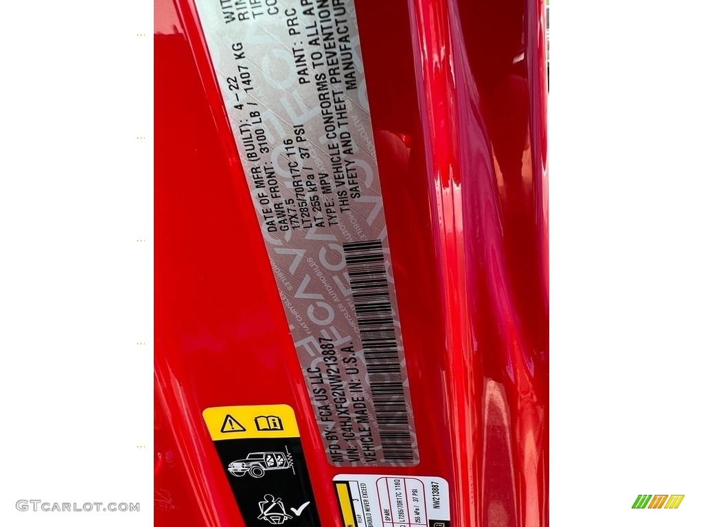 2022 Wrangler Unlimited Color Code PRC for Firecracker Red Photo #146124698