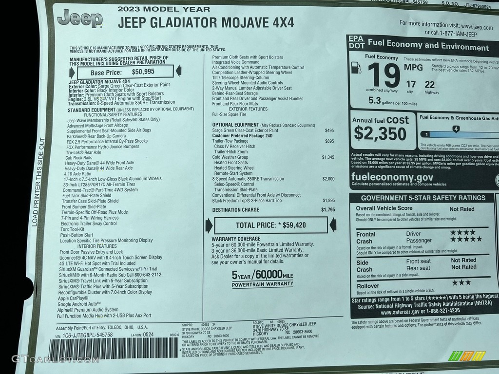 2023 Gladiator Mojave 4x4 - Sarge Green / Black photo #29