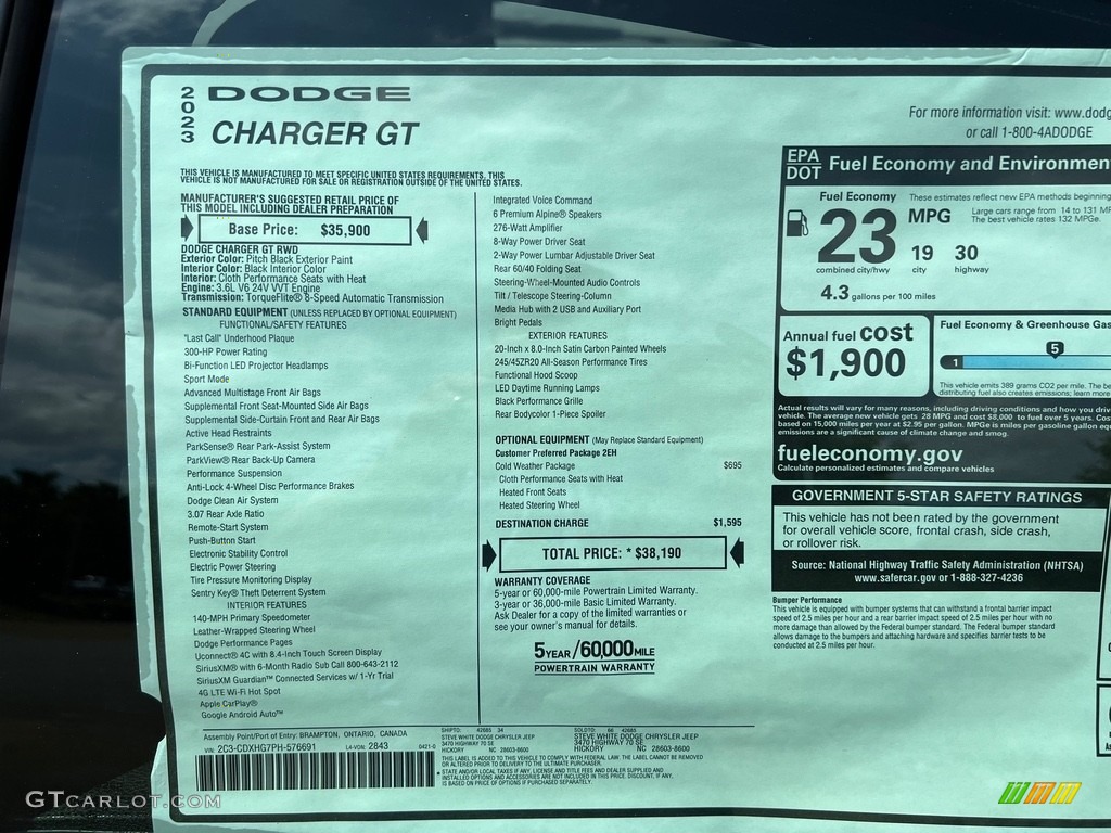 2023 Dodge Charger GT Window Sticker Photo #146133013