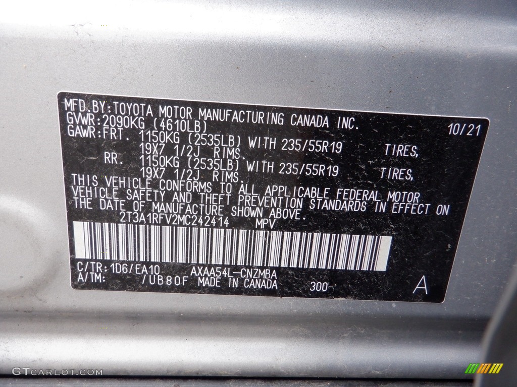 2021 Toyota RAV4 XLE Premium AWD Color Code Photos