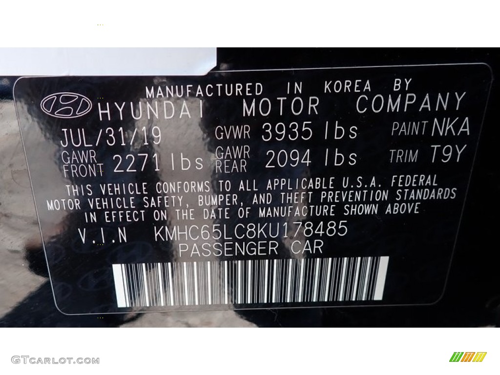 2019 Ioniq Hybrid Color Code NKA for Black Noir Pearl Photo #146142591