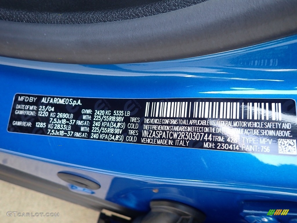 2024 Tonale Color Code 756 for Misano Blue Metallic Photo #146144835
