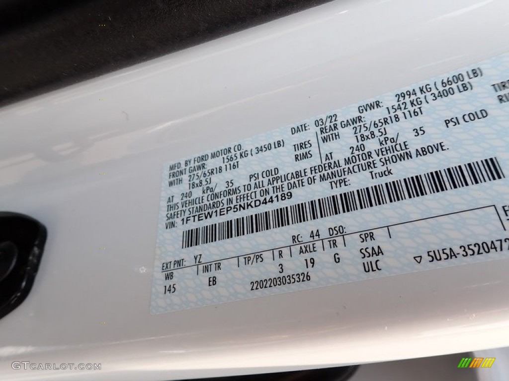 2022 F150 Color Code YZ for Oxford White Photo #146148591