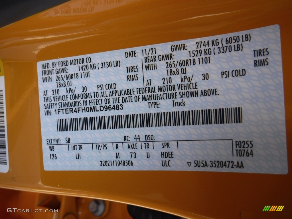 2021 Ranger Color Code SB for Cyber Orange Metallic Photo #146150246