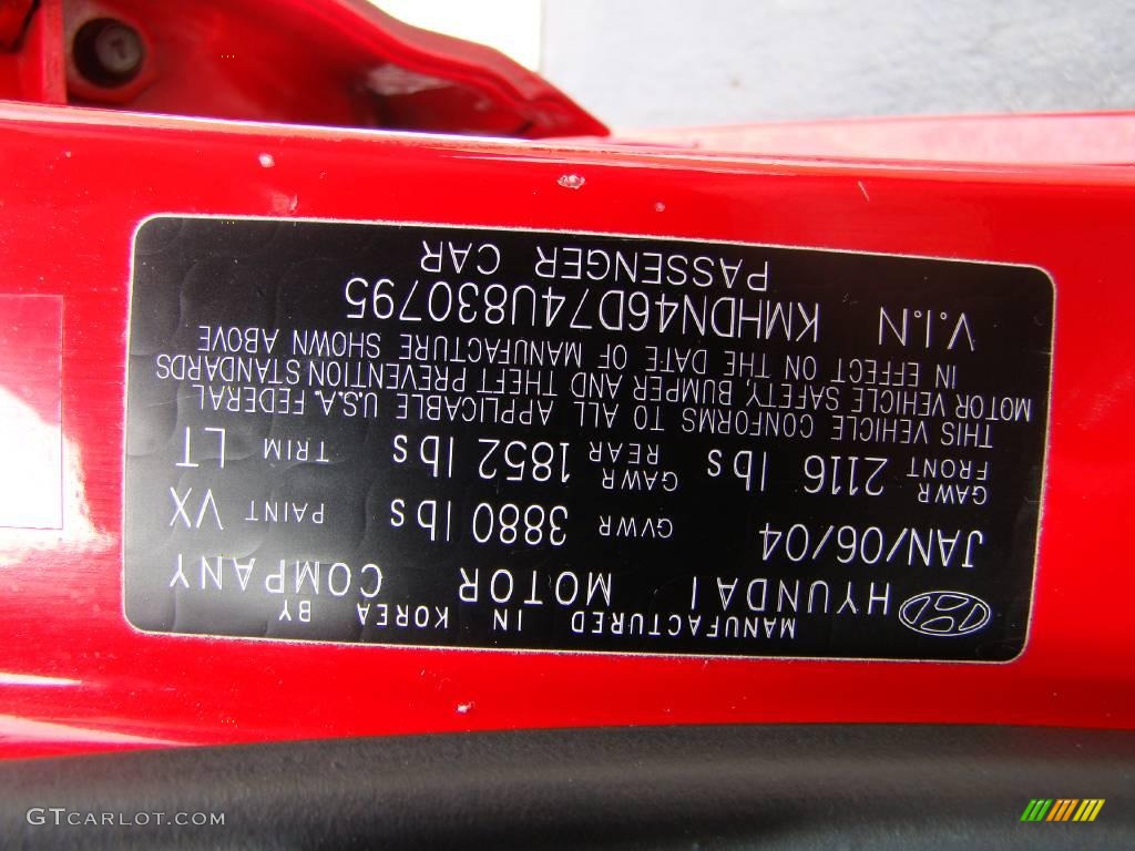 2004 Elantra GLS Sedan - Rally Red / Gray photo #20