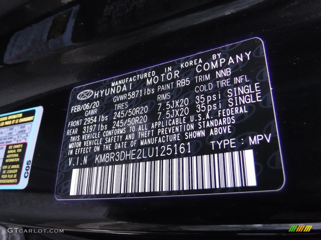 2020 Palisade Color Code RB5 for Becketts Black Photo #146156419