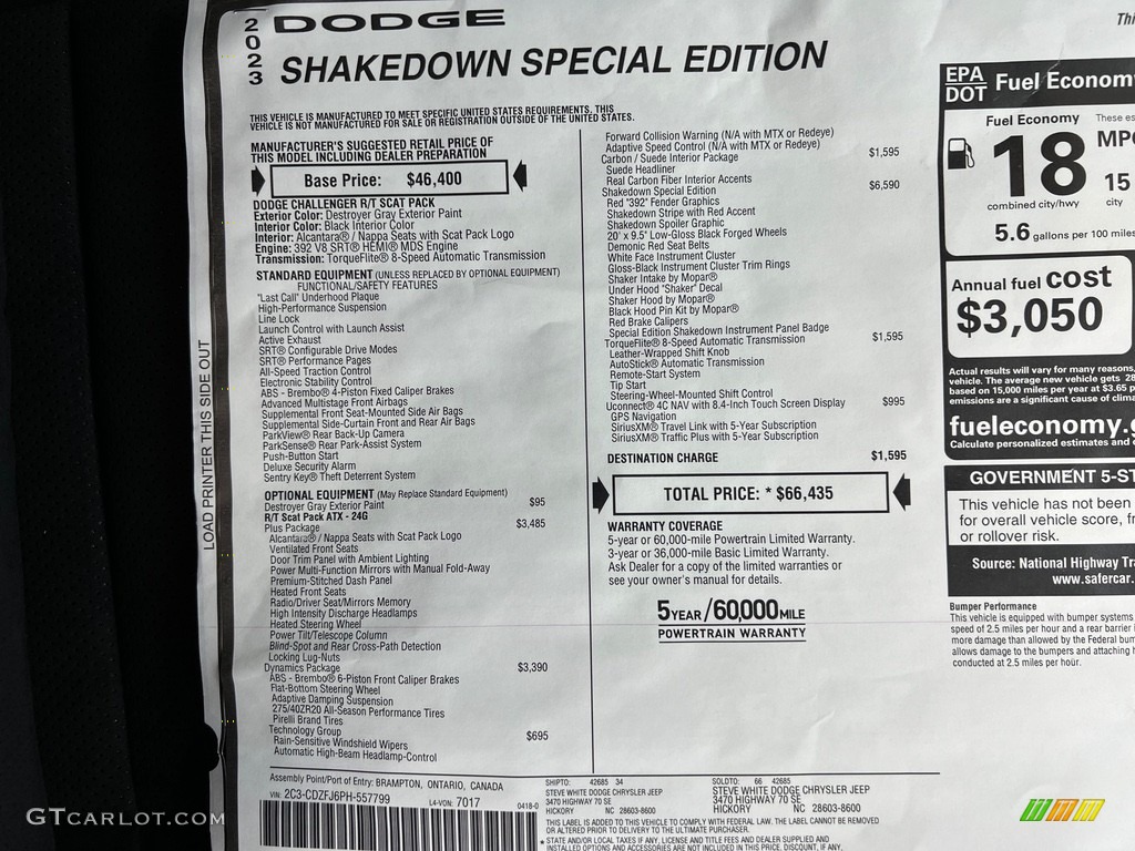 2023 Dodge Challenger R/T Scat Pack Shakedown Edition Window Sticker Photos